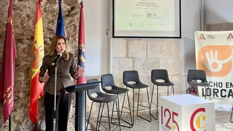 Intervenci&oacute;n de la consejera de Empleo, Marisa L&oacute;pez, durante la presentaci&oacute;n del estudio &lsquo;Construyendo futuro: expectativas formativas y laborales de la juventud de Lorca&rsquo;. (CARM)