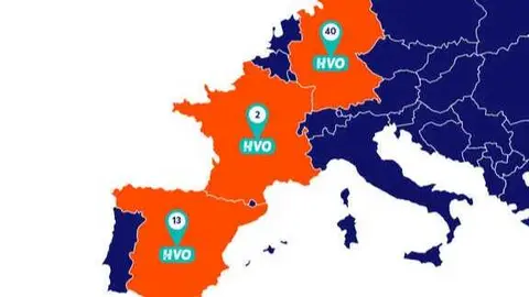 Red de estaciones de servicio con suministro de HVO de Andamur en Europa. (Andamur)
