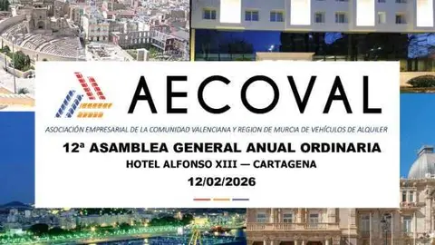 Cartel de la XII Asamblea Anual de la Asociaci&oacute;n Empresarial de la Comunidad Valenciana y Regi&oacute;n de Murcia de Veh&iacute;culos de Alquiler. (AECOVAL/Web)