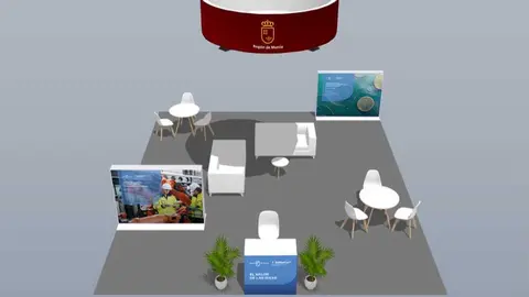 Stand dise&ntilde;ado para el Gobierno regional, a trav&eacute;s de la Fundaci&oacute;n S&eacute;neca, en Transfiere 2026. (CARM)