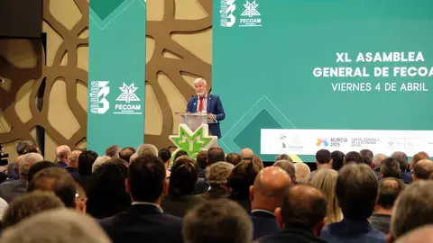 El presidente de Fecoam, Santiago Mart&iacute;nez, durante su intervenci&oacute;n en la Asamblea del a&ntilde;o 2025. (Fecoam)