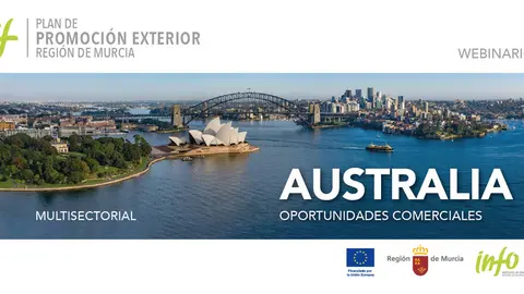 Cartel del webinario 'Oportunidades comerciales en Australia'. (CARM)