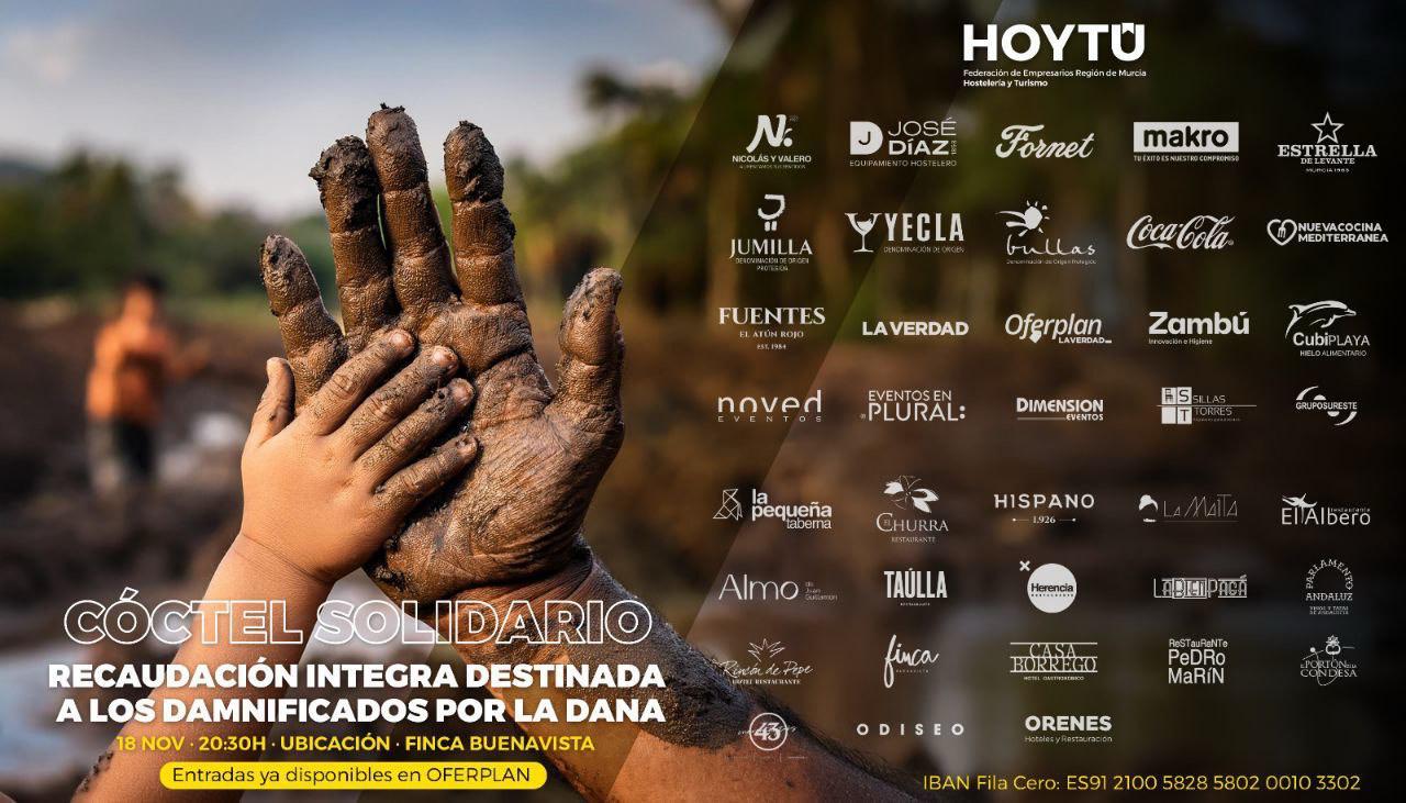 Cartel del cóctel solidario de HoyTú a favor de los afectados por la DANA.