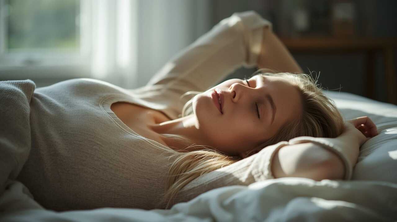 Persona despertando con sensación de descanso y bienestar, representando indicadores de salud más allá de la báscula